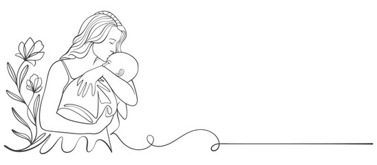 Mother and son line art vector illustration, mothers day celebration background