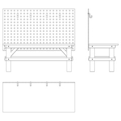 Workbench Line Art Vector Illustration on White Background. Functional and Detailed Design for Workshops, DIY, and Crafting