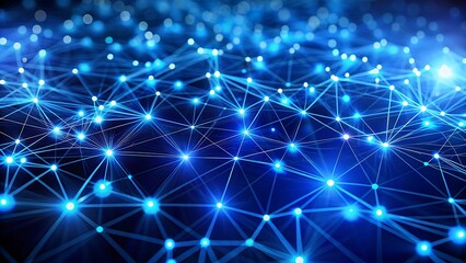 Obraz premium Blue Digital Network with Interconnected Nodes Symbolizing Data Communication and Artificial Intelligence