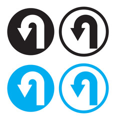 go straight this way one way only u turn left and right black arrow sign vector illustration. EPS 10. © ISHWARAN