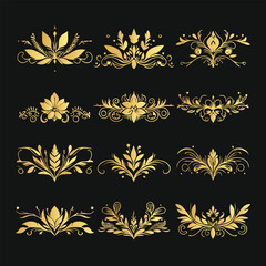 Elegant Golden Floral Ornament and Divider Set for Luxurious Design Projects