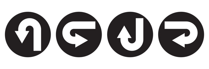 go straight this way one way only u turn left and right black arrow sign vector illustration. EPS 10.