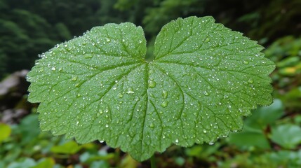 A close-up of a green leaf with water droplets, showcasing nature's beauty and detail.