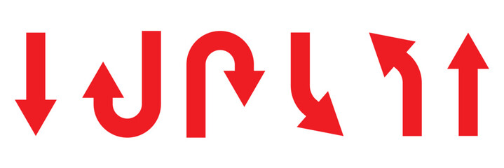 U turn arrow symbol icon set. Direction Icon Set. Go Straight This Way One Way Only U Turn Left and Right Black and White Arrow vector illustration.