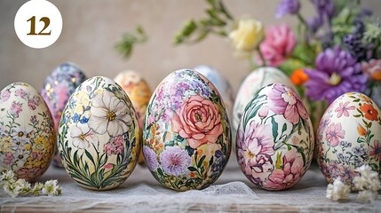 Stunning Easter eggs with intricate floral artwork displayed in a vivid arrangement
