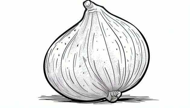 Detailed line art of a whole fig. Ideal for food illustrations, recipe books, menus, or educational materials related to fruits and healthy eating.