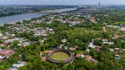 Aerial view of Ho Quyen an arena where tigers and elephants fought to the death, gladiator style....
