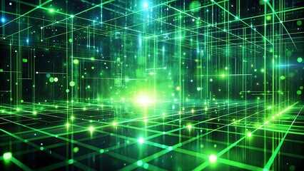 Neon Green Digital Streams and Grids Representing Futuristic Data Flow and Advanced Technology