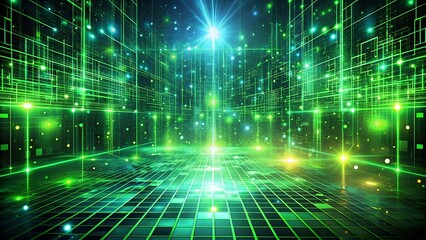 Obraz premium Neon Green Digital Streams and Grids Representing Futuristic Data Flow and Advanced Technology