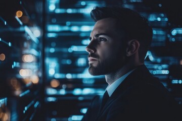 Obraz premium cryptocurrency investment advisor, a futuristic consultant analyzing crypto markets, showcasing cutting-edge tools and digital currencies