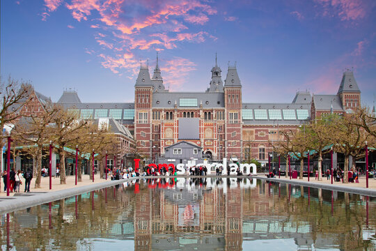 View on the Rijksmuseum in Amsterdam the Netherlands  at sunset