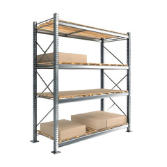 Industrial Metal Shelving Unit with Cardboard Boxes  Warehouse Storage Rack  Logistics  In