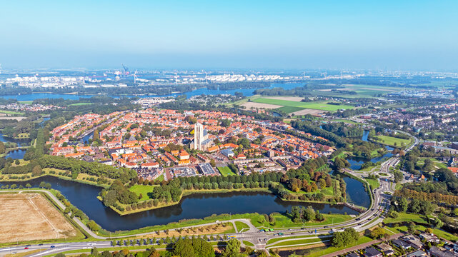 Aerial from the historical town Brielle in the Netherlands