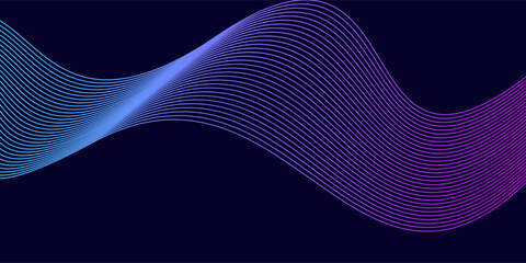 Abstract glowing wave lines on dark blue background. Dynamic wave Modern flowing wavy lines. Futuristic technology concept