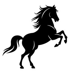 Elegant Black Horse Silhouette – Rearing Pose Vector Illustration