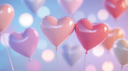 Softly floating heart-shaped balloons in a variety of colors on a gentle background, perfect for creating Valentineâ€™s Day flyers and promotional materials