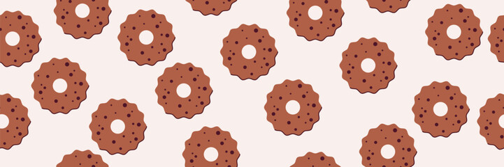 Chocolate Cookie seamless pattern. Biscuit with crips. Sweet pastry print for cafe and bakery. Vector