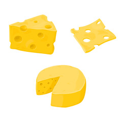 Yellow Cheddar Cheese Vector Icon Set Color Illustration