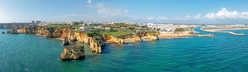Aerial panorama from the the city  Lagos in the Algarve Portugal