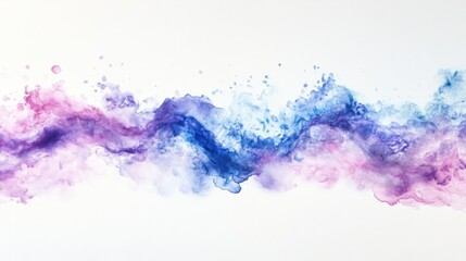 Abstract watercolor paint swirls in pink and blue hues on white background.