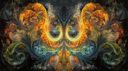 Obraz premium Abstract Fractal Art Symbolizing Wings Of Fire And Water