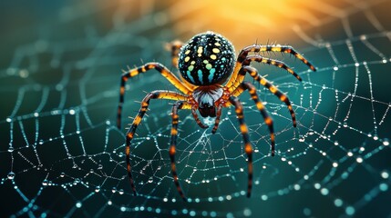 Obraz premium Black Widow Spider sitting at the center of its web, waiting for prey