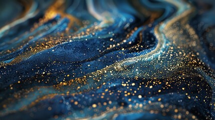 Enchanting abstract background of blue and gold glitter with bokeh effect and watercolor style