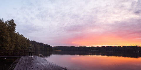 sunset over the lake after rain