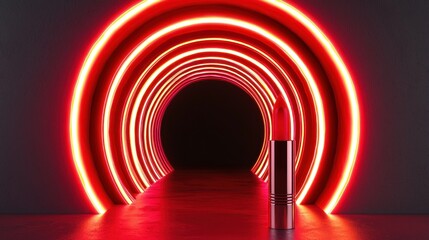 Obraz premium Red Lipstick in Neon Tunnel: A Bold Beauty Statement
