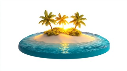 Obraz premium Tropical island with palm trees and a stunning sunset view.