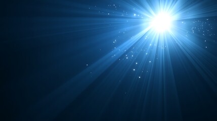 Fototapeta premium Bright Light Rays Shine Through Dark Blue Space