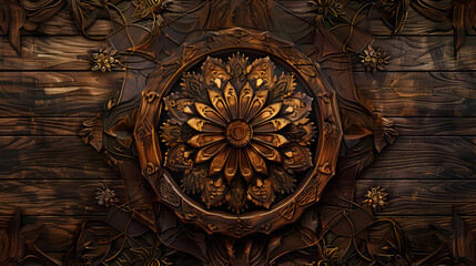 Fototapeta premium Wooden texture with intricate patterns and natural elements, offering a rustic and cozy 2D background