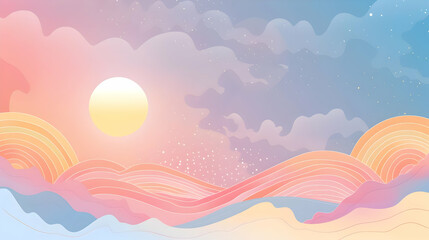 Fototapeta premium Soft pastel gradient blending into a serene sky with clouds and subtle abstract patterns in the background