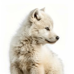 Obraz premium Portrait of an arctic wolf cub looking away on a white background