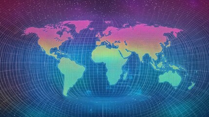 Obraz premium A vibrant digital map representing the world in bright colors.