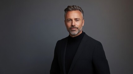 Obraz premium Mature Businessman in Elegant Black Suit - Professional Portrait