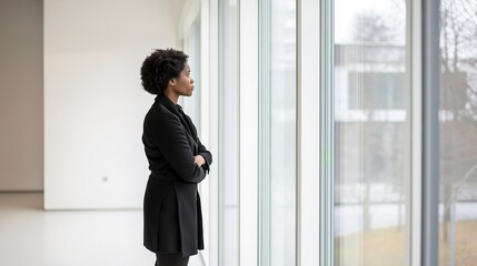Single person gazing thoughtfully through a window, reflecting on solitude and introspection, capturing the essence of personal contemplation and inner peace.