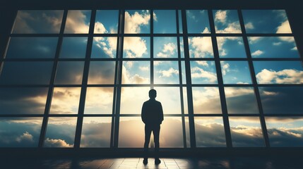 Single person gazing thoughtfully through a window, reflecting on solitude and introspection, capturing the essence of personal contemplation and inner peace.