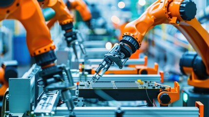 Robotic Arms Assembling Circuit Boards in a Modern Factory: A Glimpse into Automated Manufacturing
