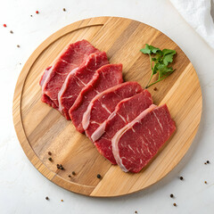Fototapeta premium Fresh Pork Chops Ready for Cooking on Wooden Board