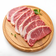 Fototapeta premium Fresh Pork Chops Ready for Cooking on Wooden Board