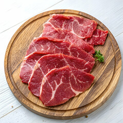 Fototapeta premium Fresh Pork Chops Ready for Cooking on Wooden Board