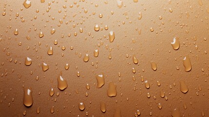 Close-up of water droplets on a tan surface.  The glistening drops contrast beautifully against the warm, earthy tone.