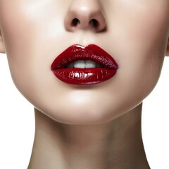 Obraz premium Perfect natural lip makeup with deep red lipstick and shiny gloss