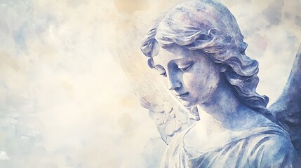 Fototapeta premium Watercolor Angel Sculpture Depicts Peaceful Sorrow