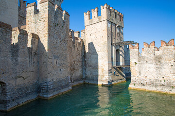 Scaligero castle or fortress on Garda lake in Sirmione in Italy.