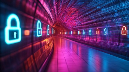 Neon Security Tunnel - Futuristic Cyber Protection
