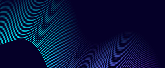 Dark abstract background with glowing wave. Shiny moving lines design element. Modern purple blue gradient flowing wave lines. Futuristic technology