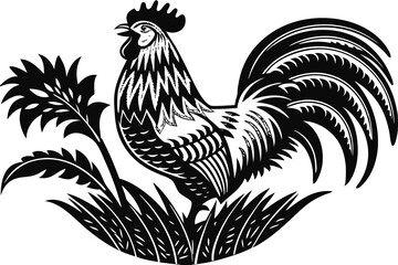 Hen and Saxophone Silhouette Collection  Elegant Icons on White