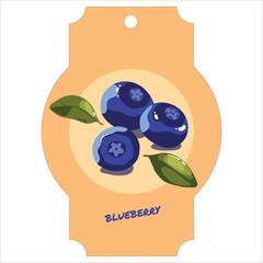 illustration of a label with the word “Blueberry” and an image of three blueberries with small leaves